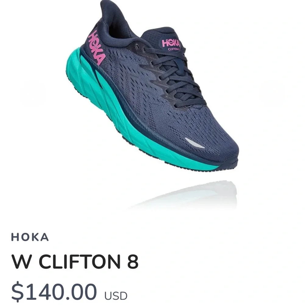 Hoka Clifton 8 Navy and Teal Sneakers - Picture 3 of 10